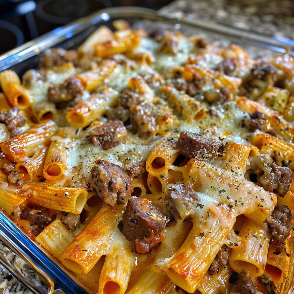 Cheesy Beef and Italian Sausage Rigatoni in Garlic Butter Sauce 2 Cheesy Beef and Italian Sausage Rigatoni in Garlic