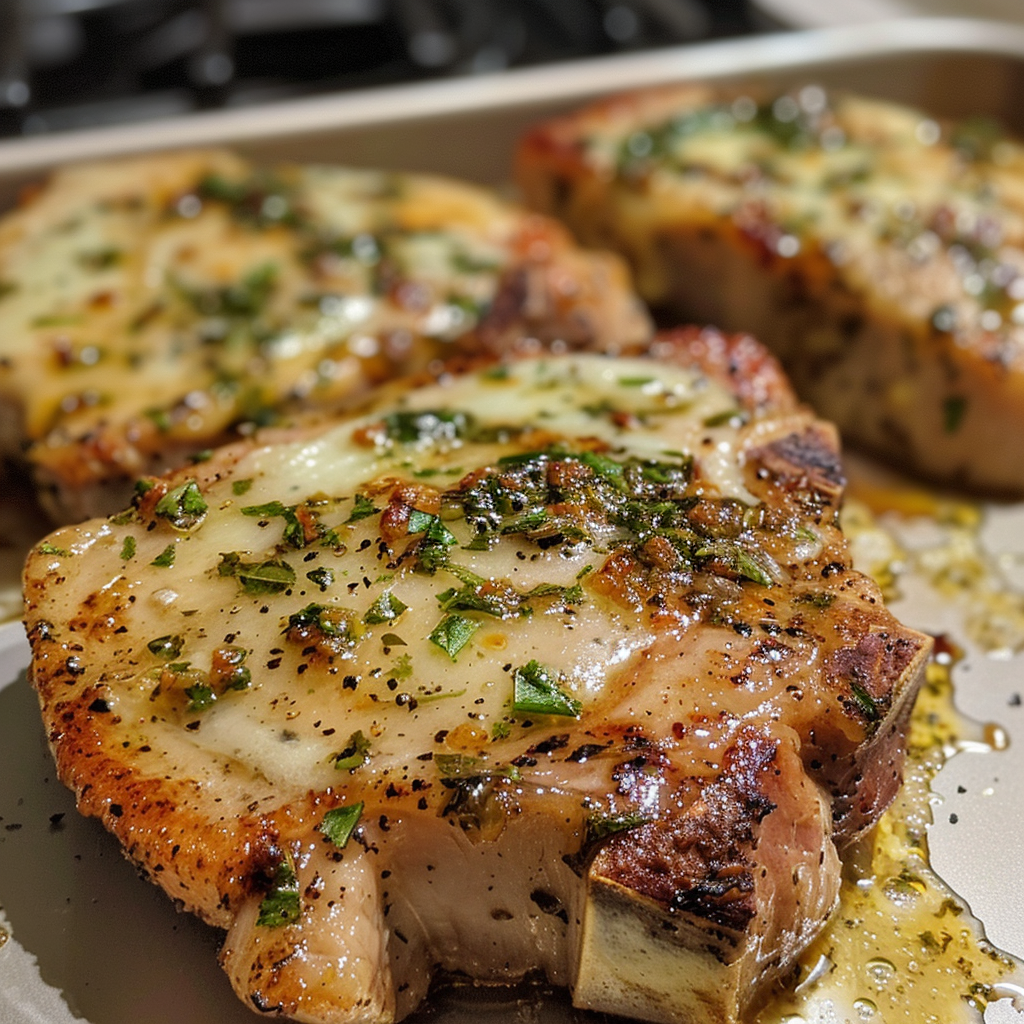 Cheesy Garlic Pork Chops Delight