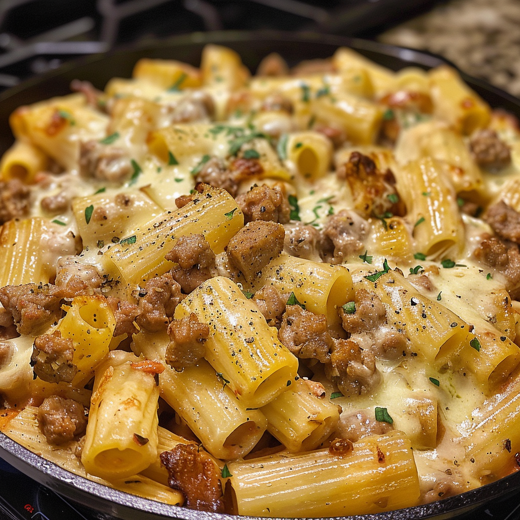 Cheesy Beef and Italian Sausage Rigatoni in Garlic Butter Sauce 3 Cheesy Beef and Italian Sausage Rigatoni in Garlic
