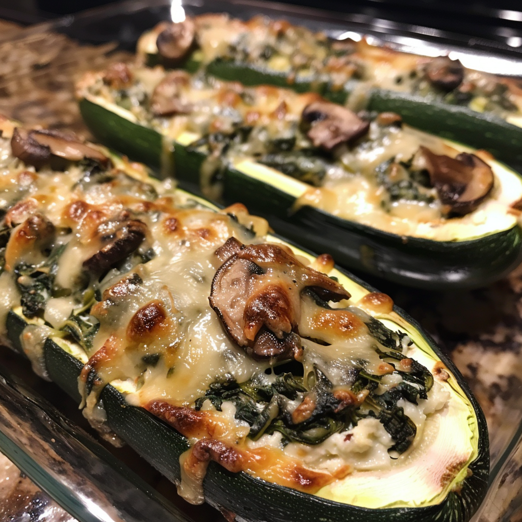 Spinach, Mushroom, and Ricotta Stuffed Zucchini