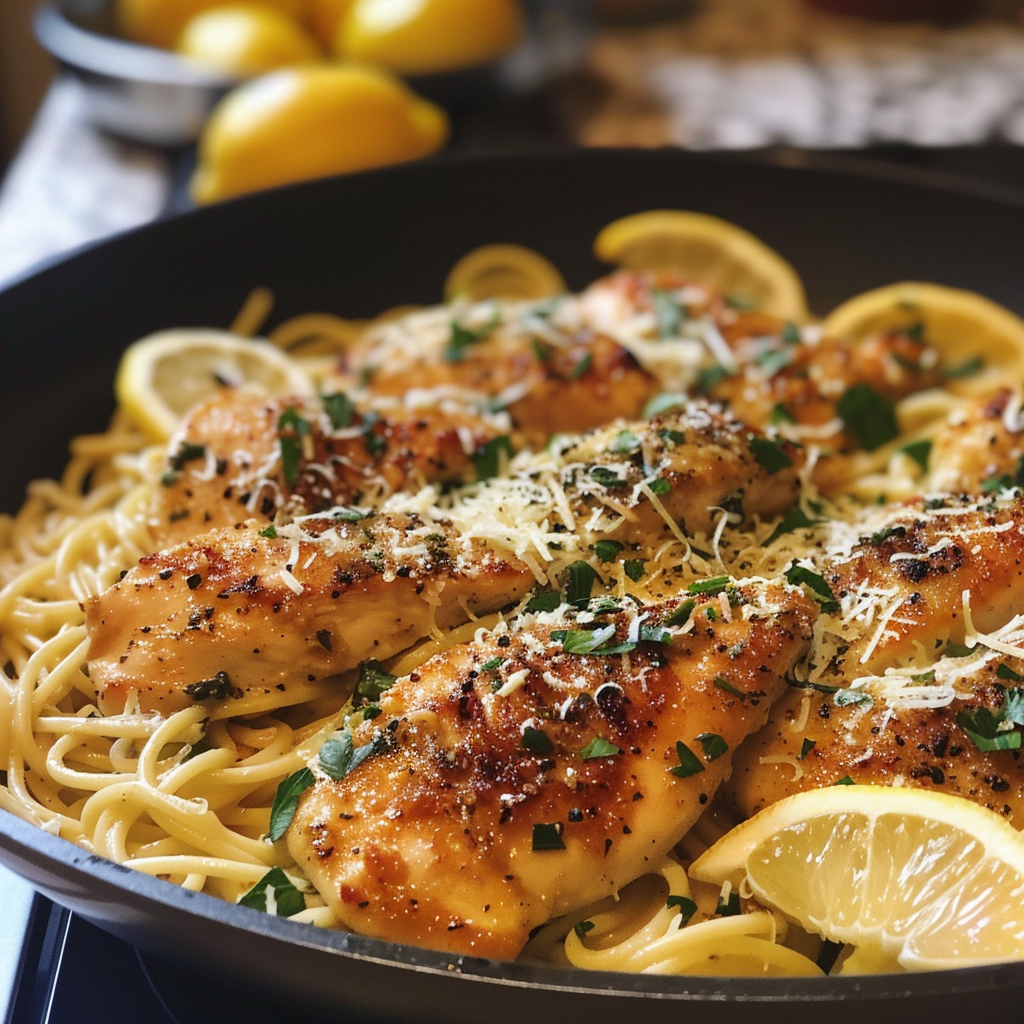 Lemon Garlic Butter Chicken with Creamy Parmesan Pasta