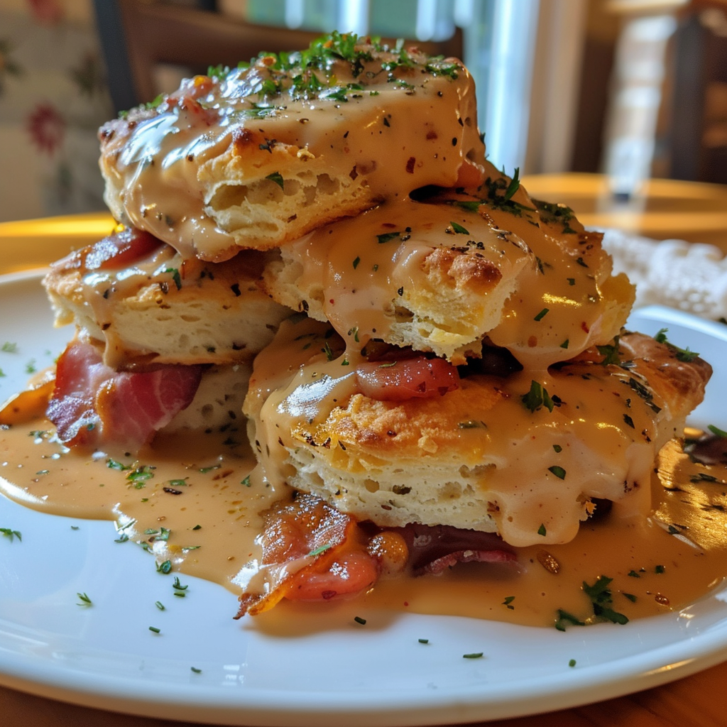 Buttermilk Biscuits with Tomato Gravy and Bacon 2 Buttermilk Biscuits with Tomato Gravy and Bacon