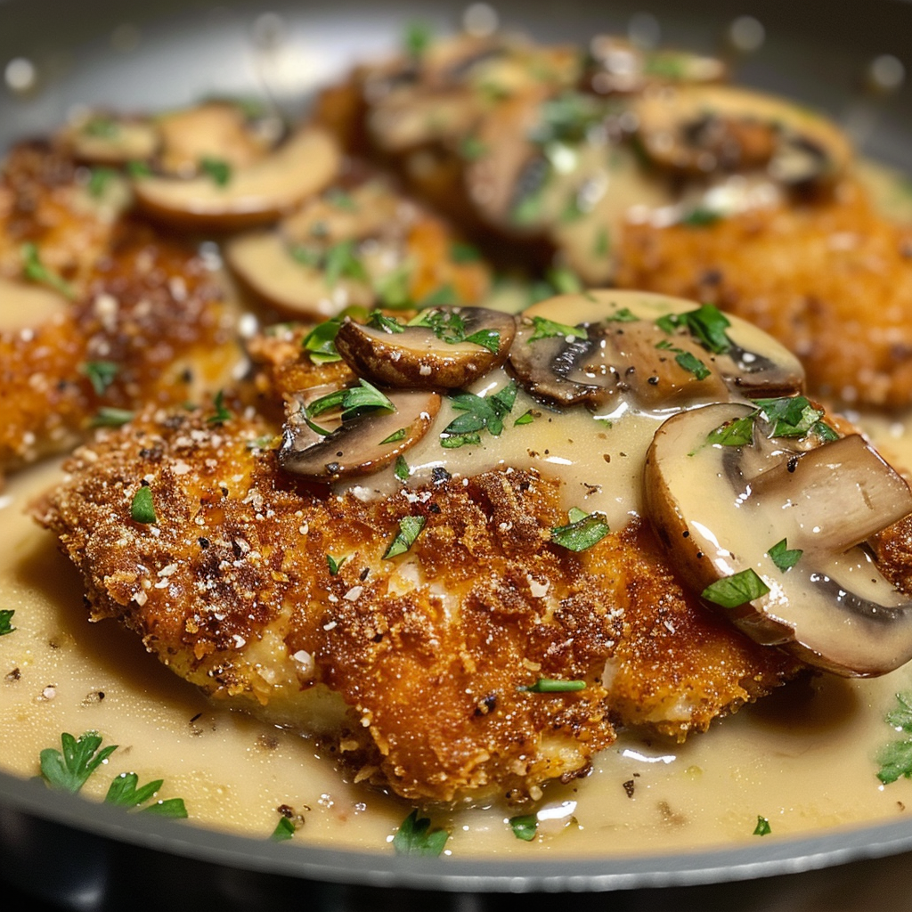 Golden Crispy Chicken with Parmesan Mushroom Sauce – The Ultimate Comfort Dish 2 Golden Crispy Chicken with Parmesan Mushroom Sauce