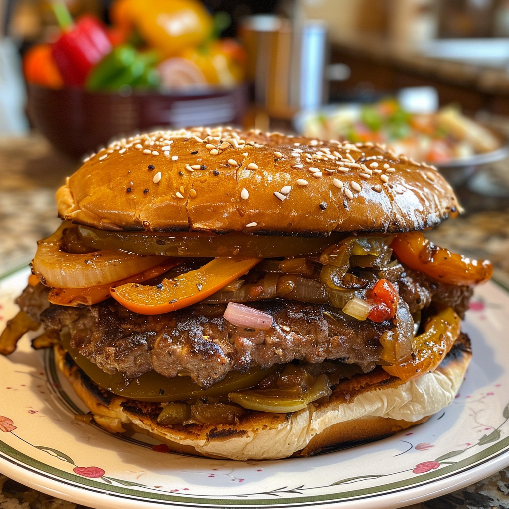 Homemade Hamburger Peppers And Onion Gyros