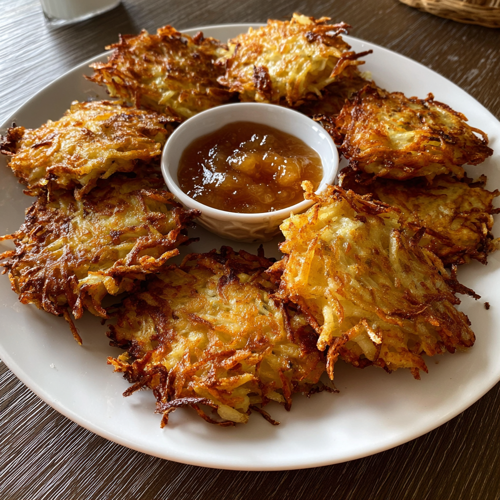German Potato Pancakes (Reibekuchen) – Crispy Shredded Potato Fritters Served with Applesauce 5 German Potato Pancakes Reibekuchen 4