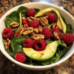 Raspberry Spinach Salad with Avocado Walnuts 1