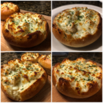 Chicken Alfredo Garlic Bread Bowls Cheesy Creamy 1