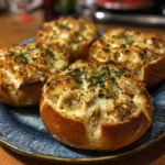 Chicken Alfredo Garlic Bread Bowls Cheesy Creamy 3