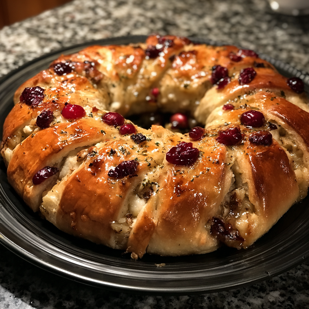 Savory Turkey and Cranberry Crescent Ring – Festive, Flaky, Comfort-Filled 5 GSavory turkey and cranberry crescent ring 3