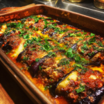 layer of eggplant and beef hached in oven 4